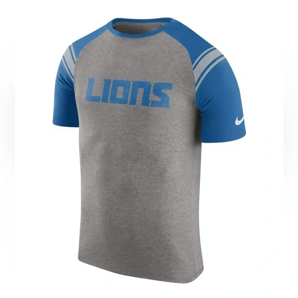 Nike Men’s Heathered Gray Detroit Lions Enzyme Shoulder Stripe Raglan T-Shirt - Picture 1 of 5